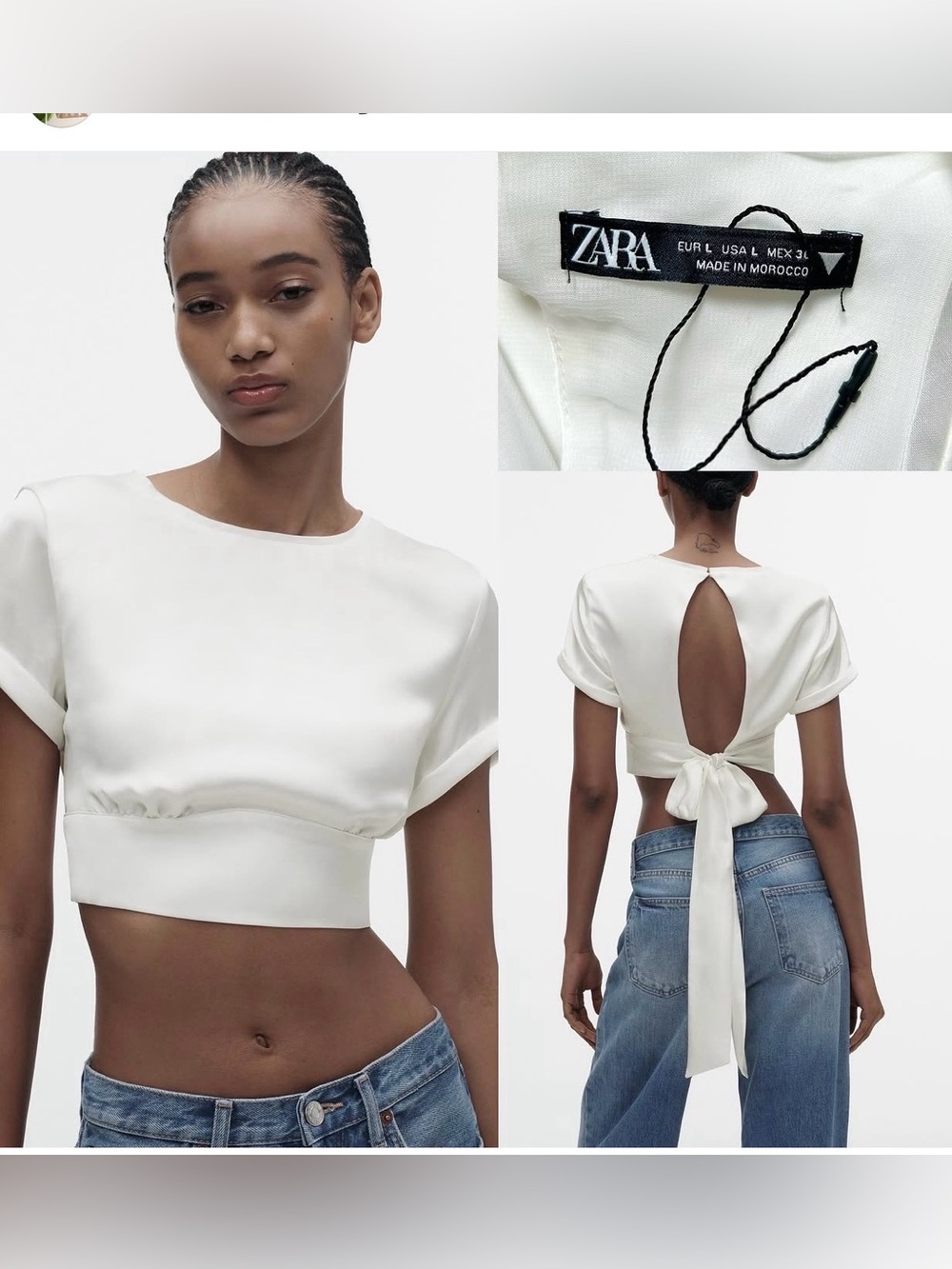 Zara Ivory Satin Tie-Back Crop Top